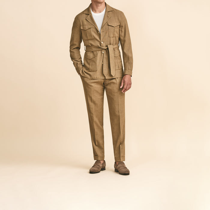 Caramel wool-silk-linen tropical