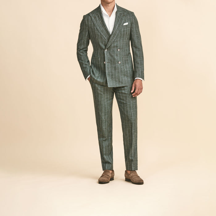 Forest green wool-silk-linen