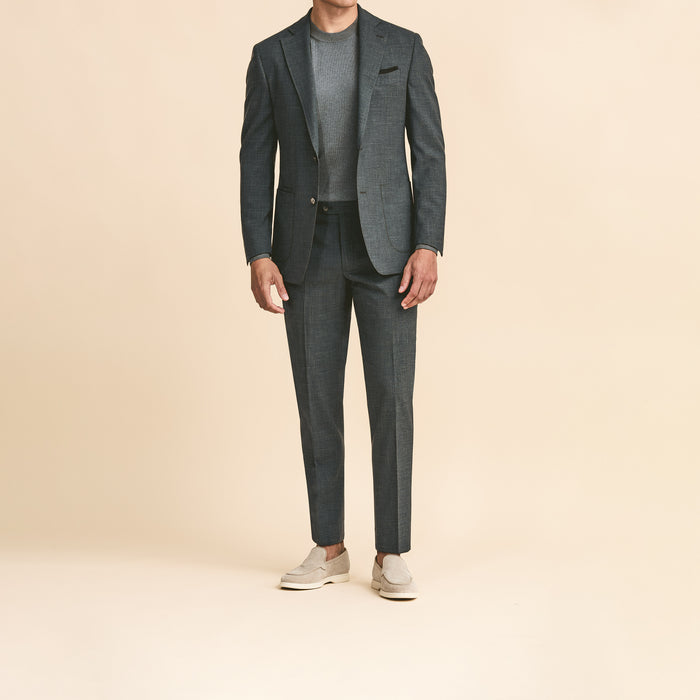 Dark blue-green wool-silk-linen