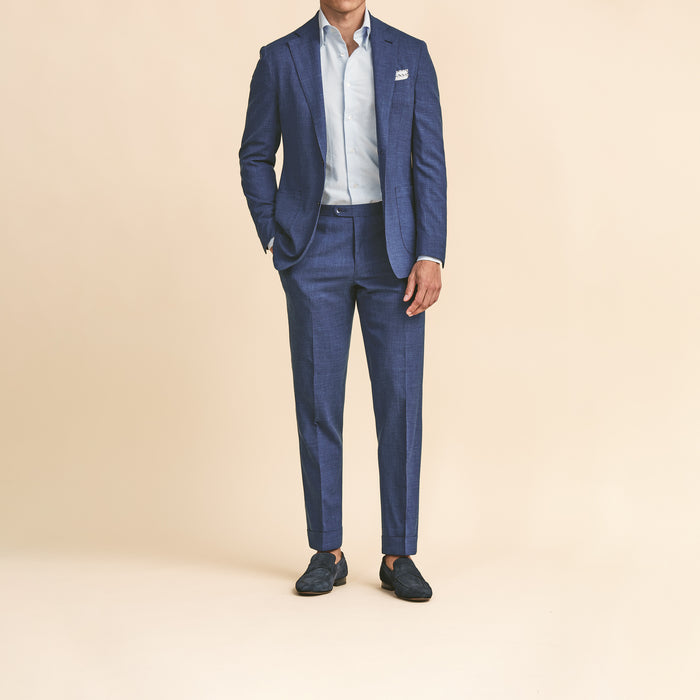 Royal blue wool-silk-linen