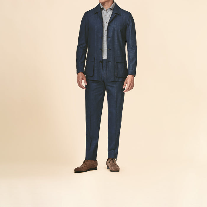 Indigo wool-silk-linen