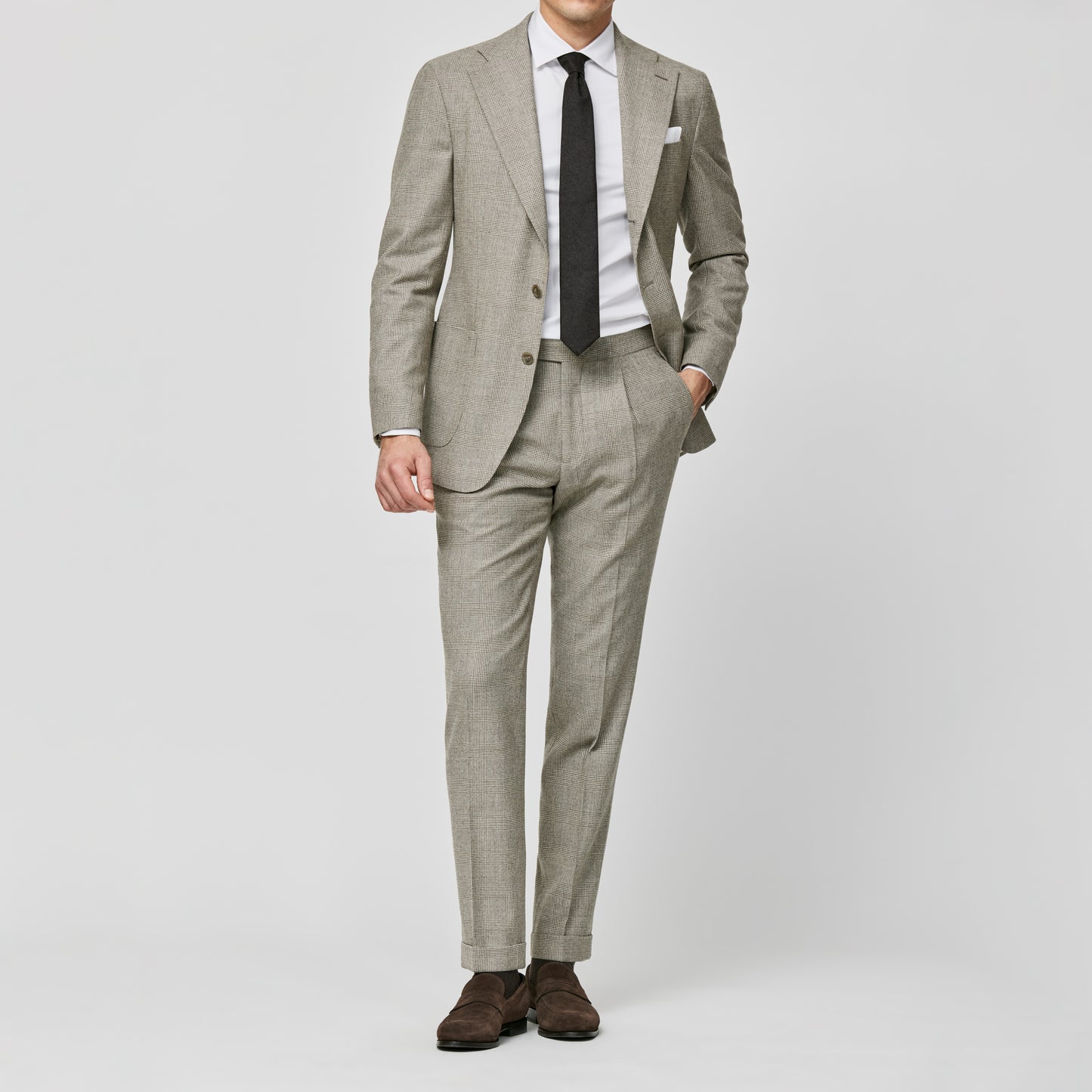 Taupe-ivory wool glencheck