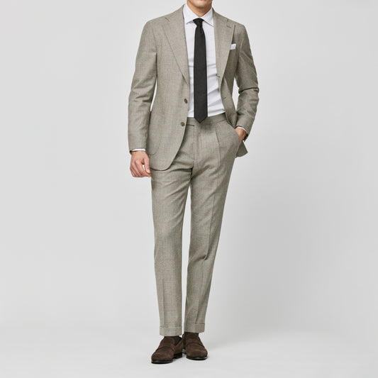Taupe-ivory wool glencheck