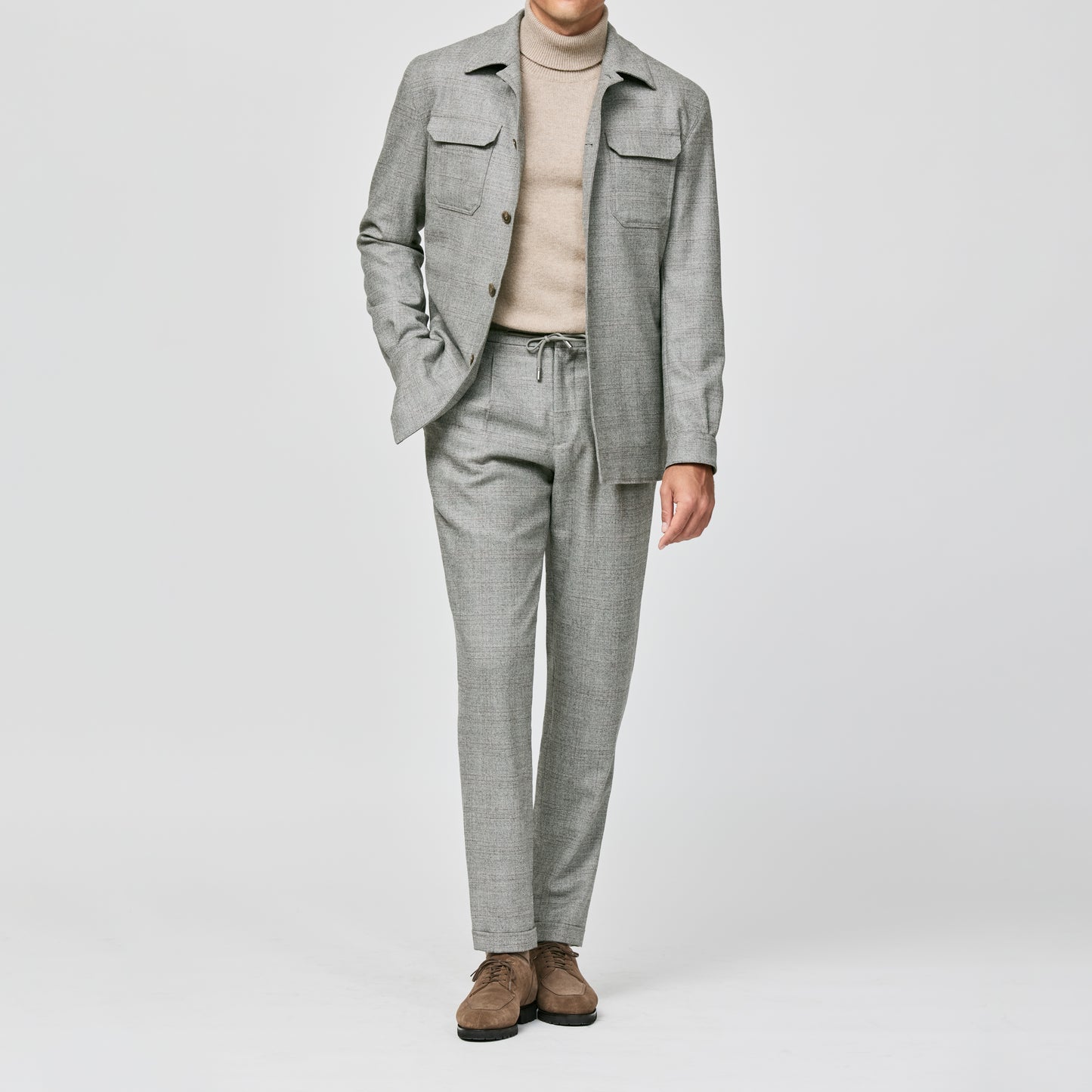 Mixed grey wool glencheck