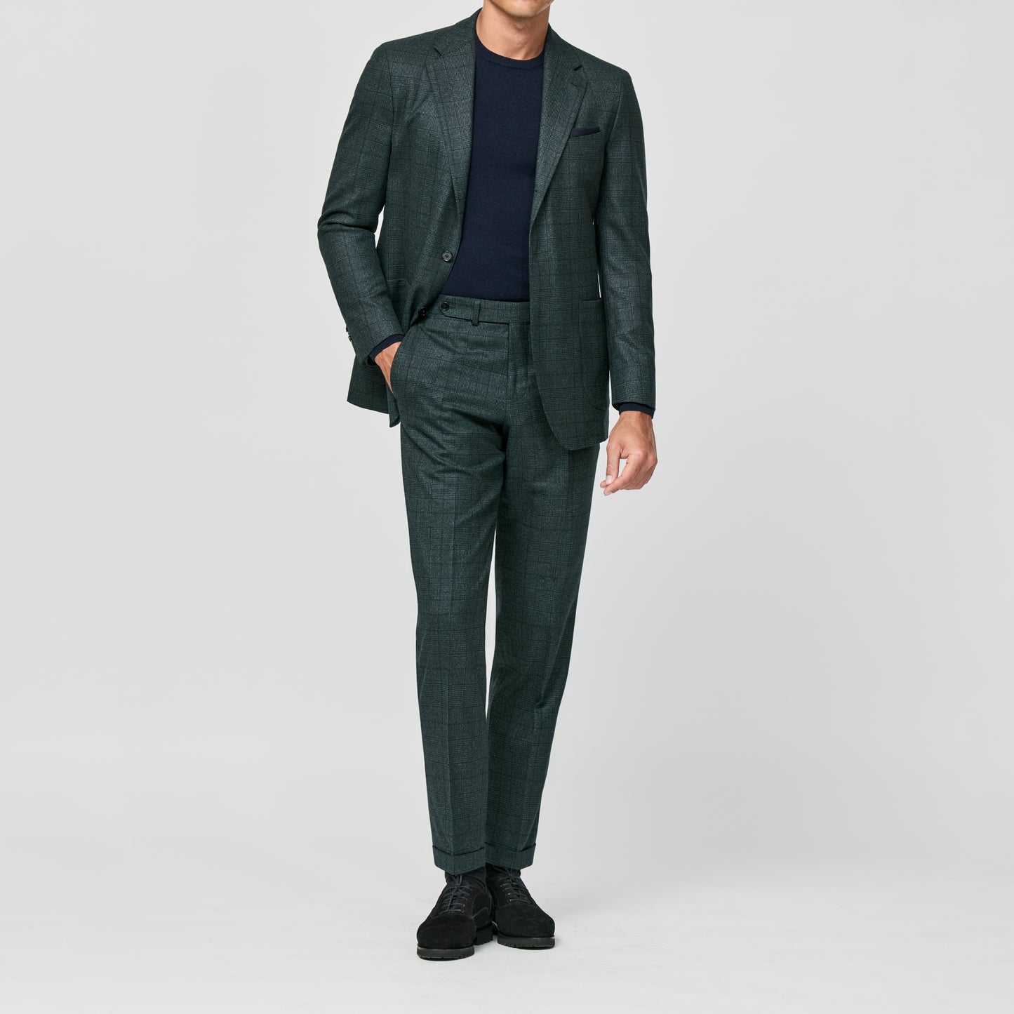 Bottle green wool glencheck