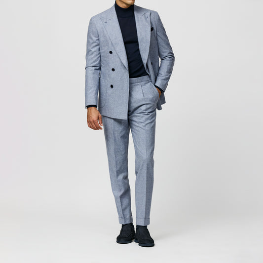 Royal blue off-white wool-cashmere