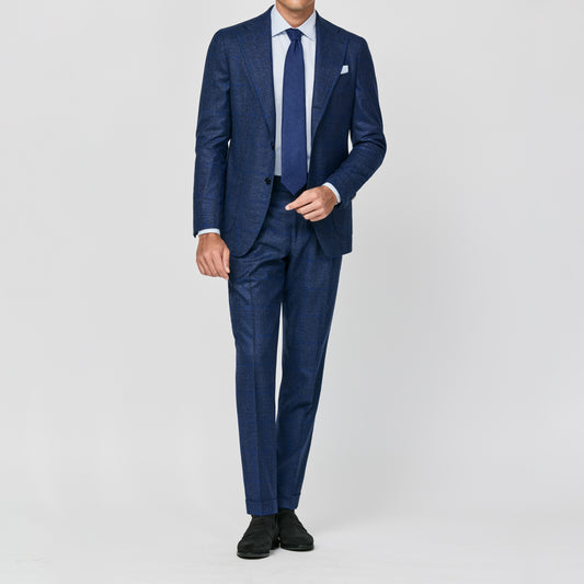 Royal blue wool glencheck