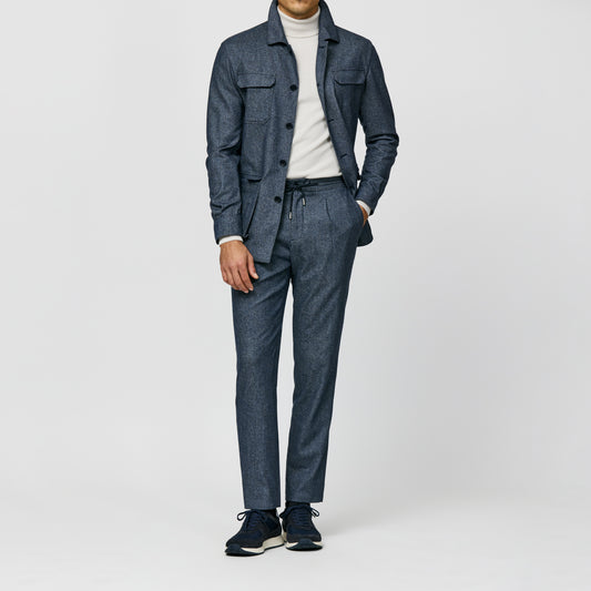 Denim blue wool-cotton-cashmere flannel