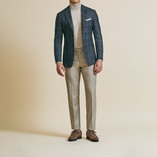 Green-midnight blue wool-silk-cashmere