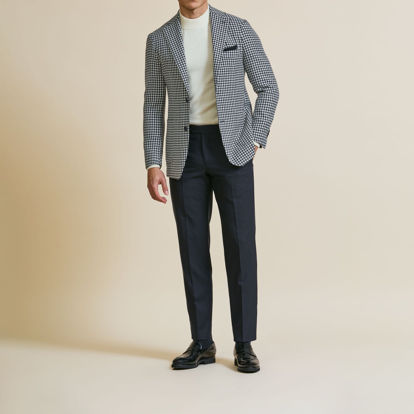 Midnight blue-off-white wool-alpaca-silk