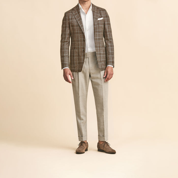 Brown wool-silk-linen