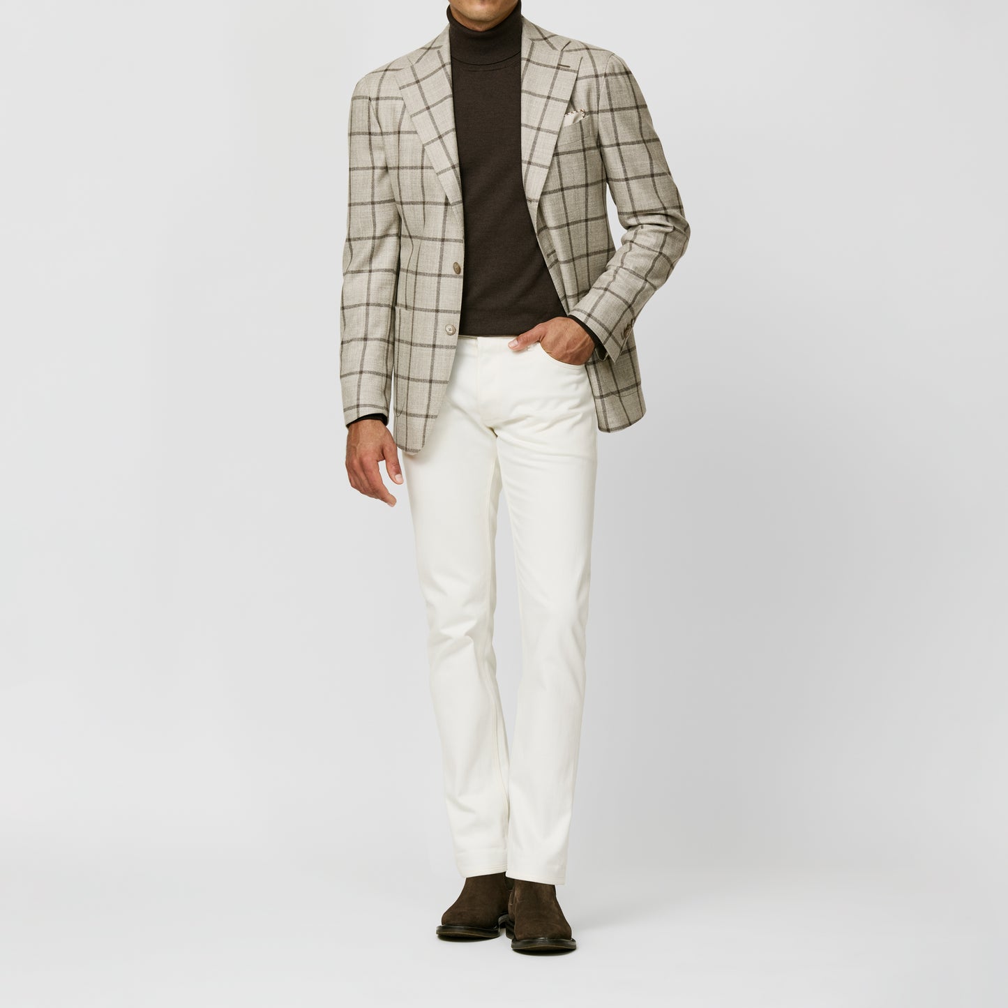 Bone sharkskin wool-silk-cashmere