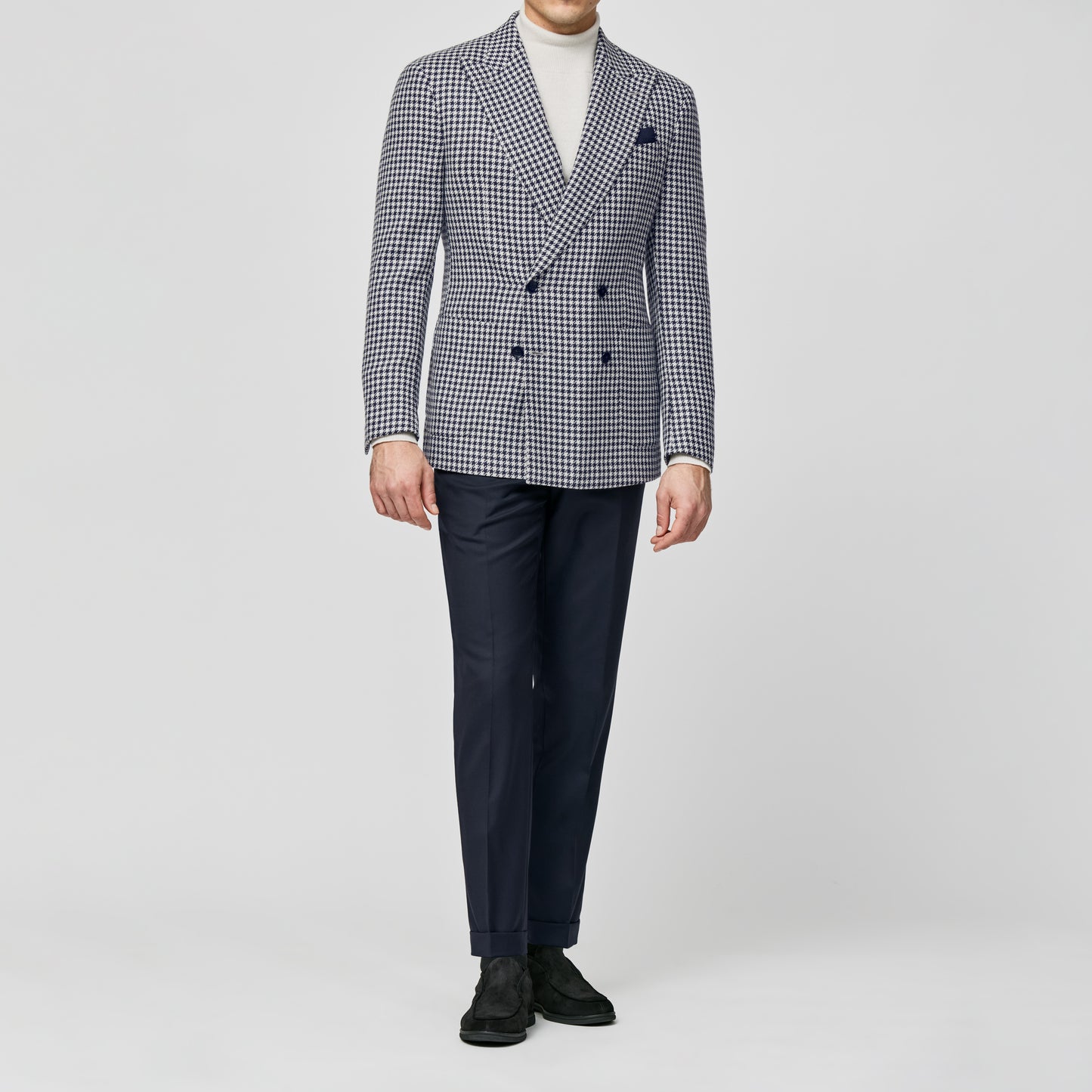 Midnight blue-off-white wool-alpaca-silk houndstooth