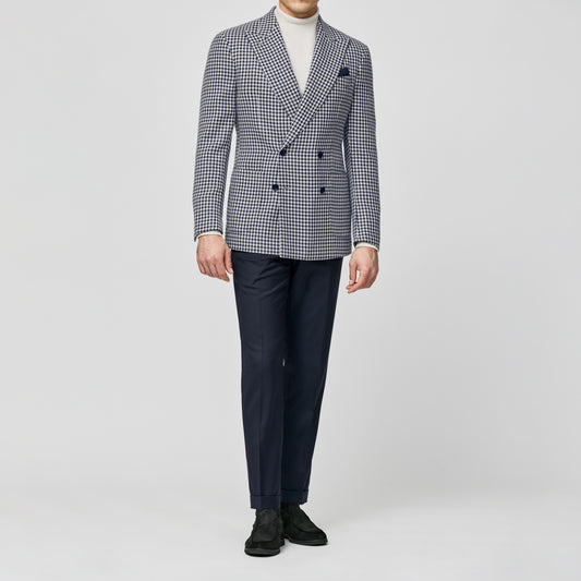 Midnight blue-off-white wool-alpaca-silk houndstooth