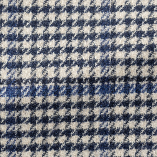 Navy-sand wool-cashmere houndstooth