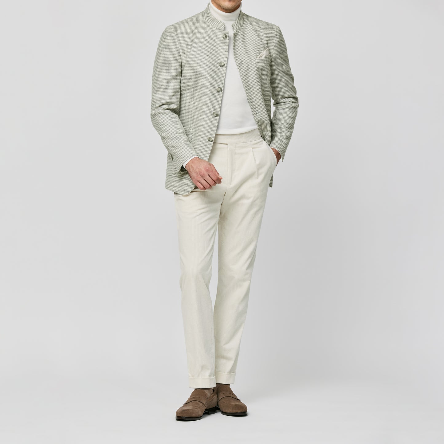 Smoke grey wool-cashmere houndstooth