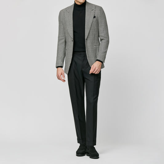 Black-white wool-alpaca-silk glencheck