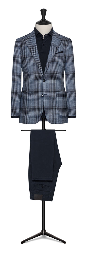 OXFORD BLUE-WHITE WOOL-SILK-CASHMERE