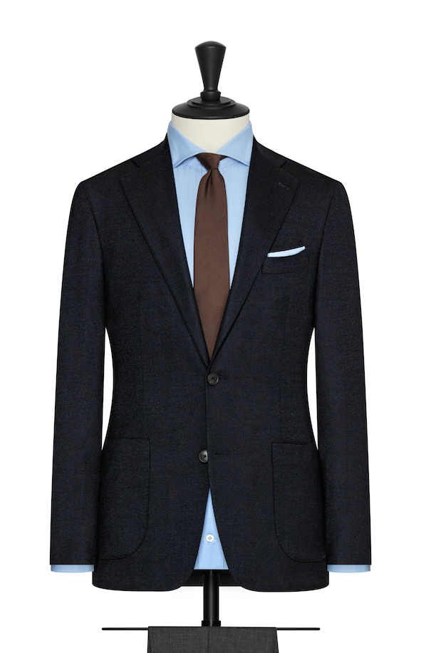 Midnight blue stretch wool with micro-effect